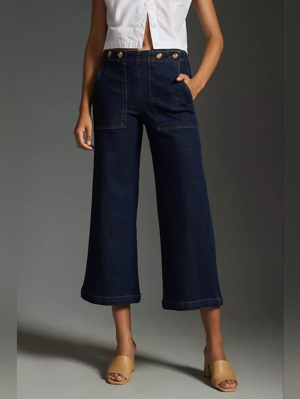 Anthropologie Pilcro Dark Indigo Wide-Leg Cropped Jeans Size 26P